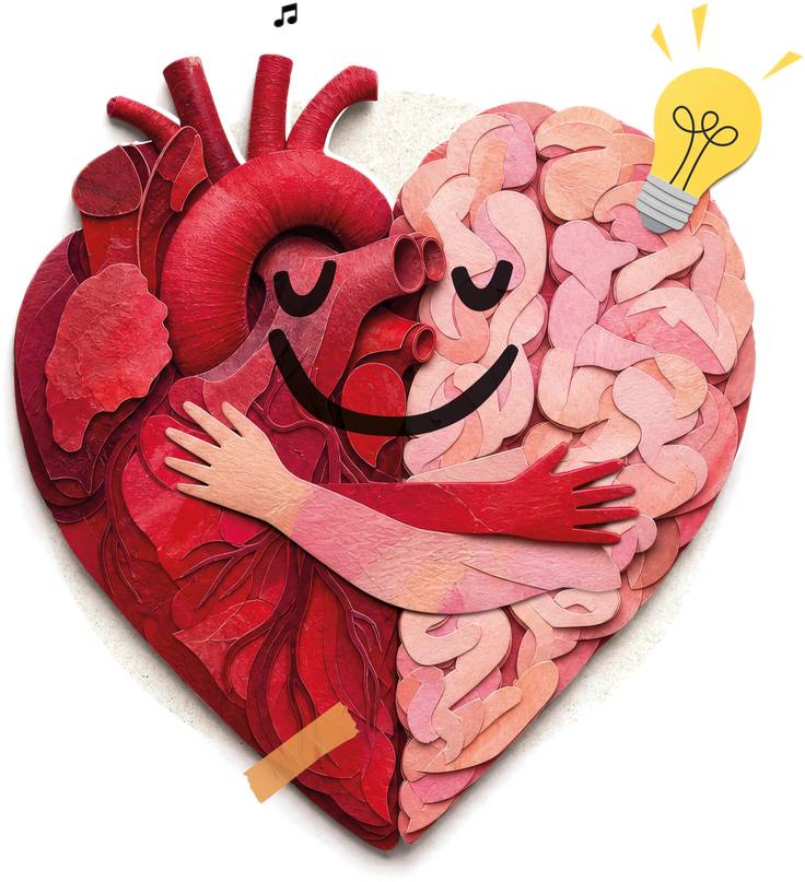 Illustrazione: il cuore e il cervello si abbracciano